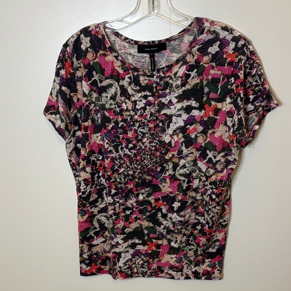 Isabel Marant Multicolor Abstract Short Sleeve Linen Top
